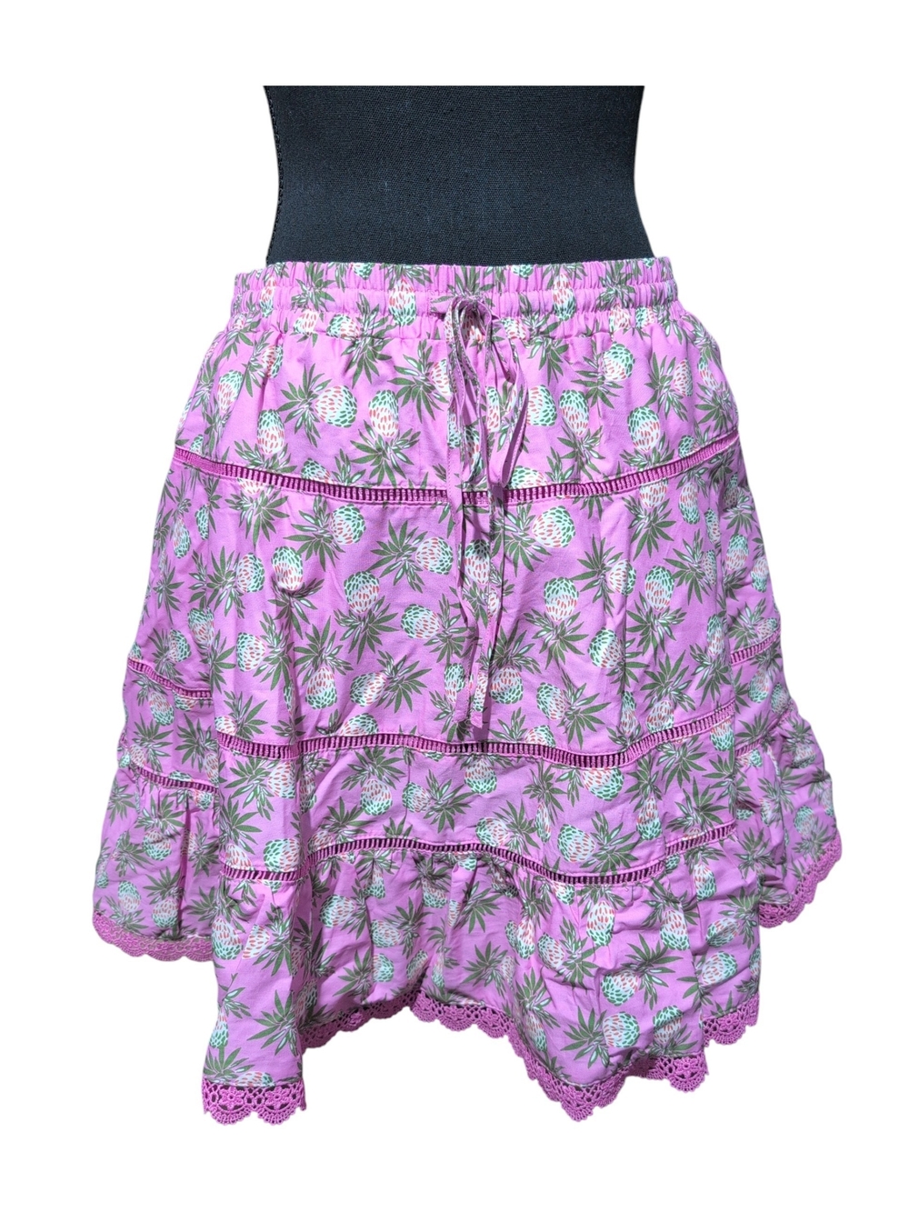 Free Assembly Pink Pineapple Print Tiered Ruffle Skirt NWT Medium 8-10